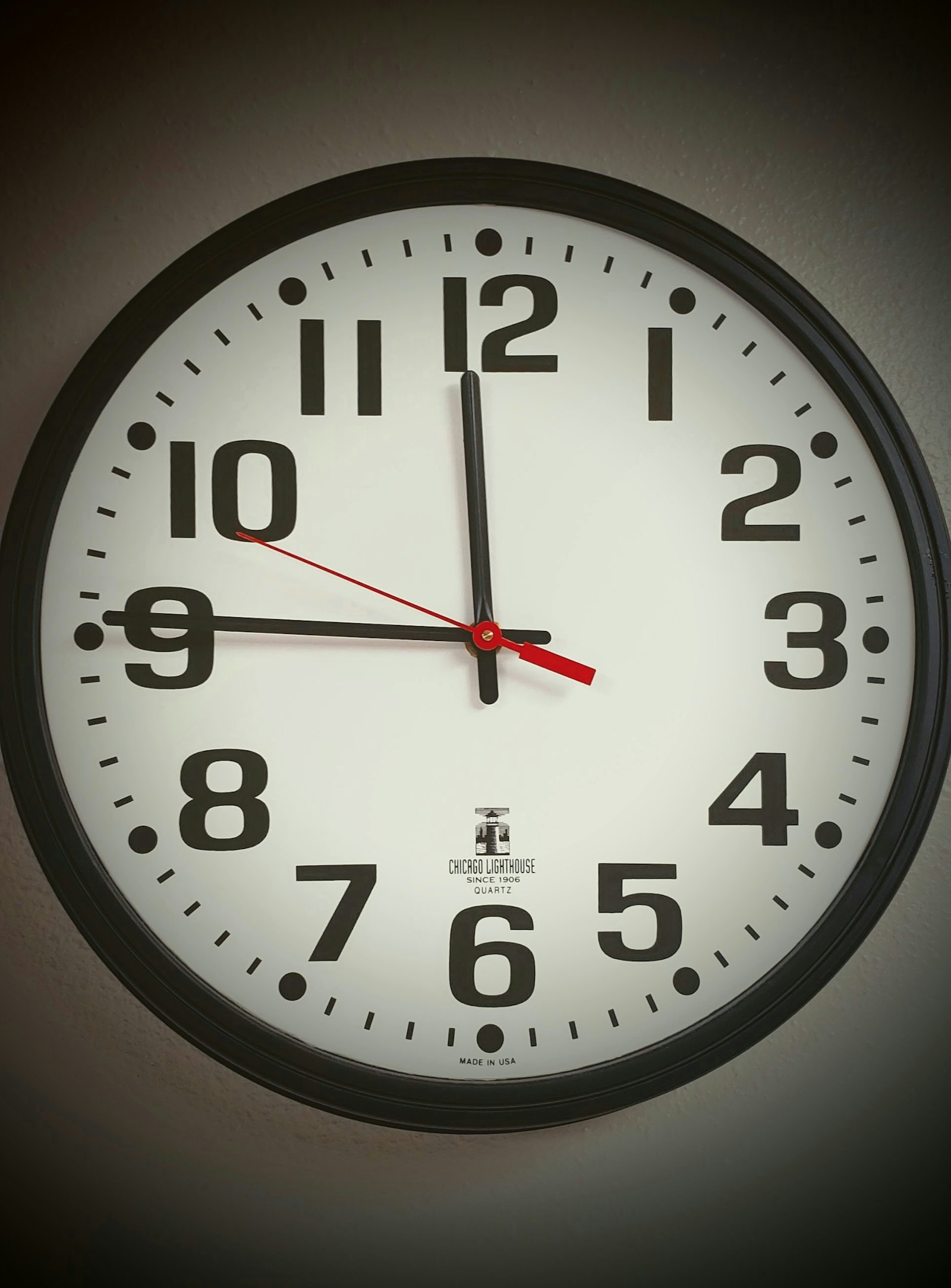 A wall clock, standing in for target timing on a stage